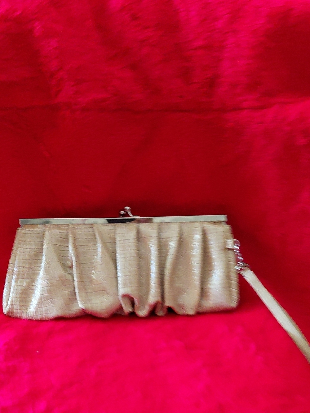 Gold Pleated Clutch with Wrist Strap